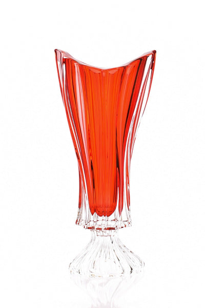 BOHEMIAN CRYSTAL VASE 40 CM ON GLASS BASE RED COL