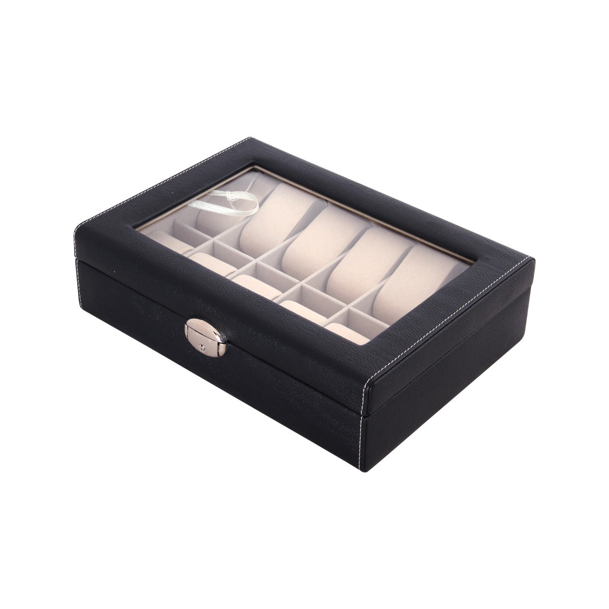 علبة جلد طبع تمساح لعدد 12 ساعات اسود