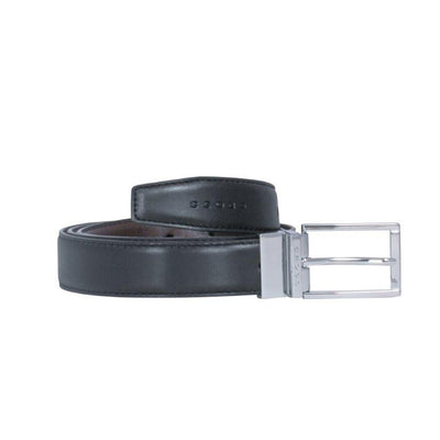 CROSS LEATHER BELT WITH CHROME BUCKLE IN BLACK