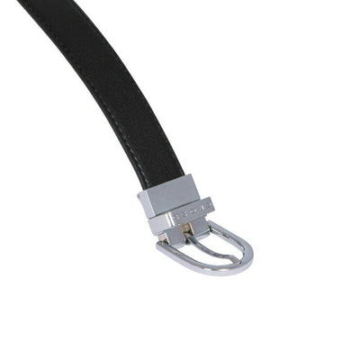 CROSS LEATHER BELT WITH CHROME BUCKLE IN BLACK