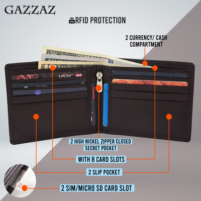 GAZZAZ COWHIDE LETHR WALLET DK BROWN