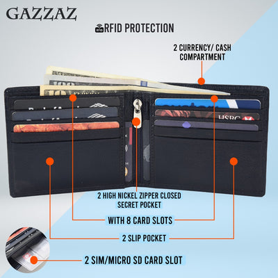 GAZZAZ COWHIDE LEATHER WALLET NAVY