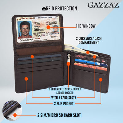 GAZZAZ COWHIDE LETHR WALLET DK BROWN