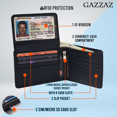GAZZAZ COWHIDE LEATHER WALLET NAVY