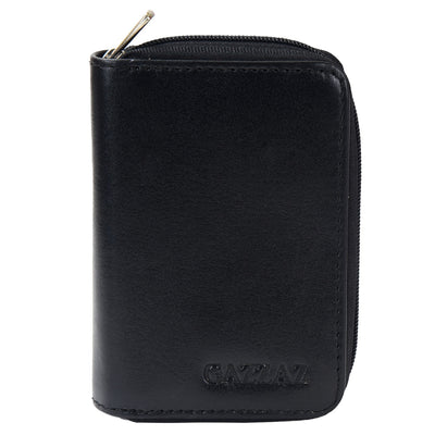 GZZAZZ COWHIDE LETHR CARD CASE BLACK W ZIPPER